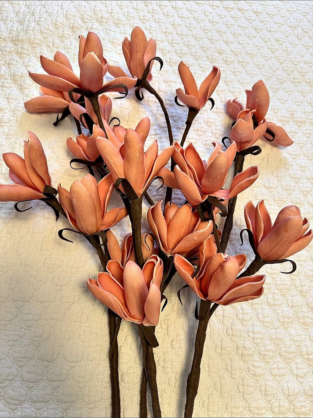 Faux Magnolia Floral Stems in Orange & Brown